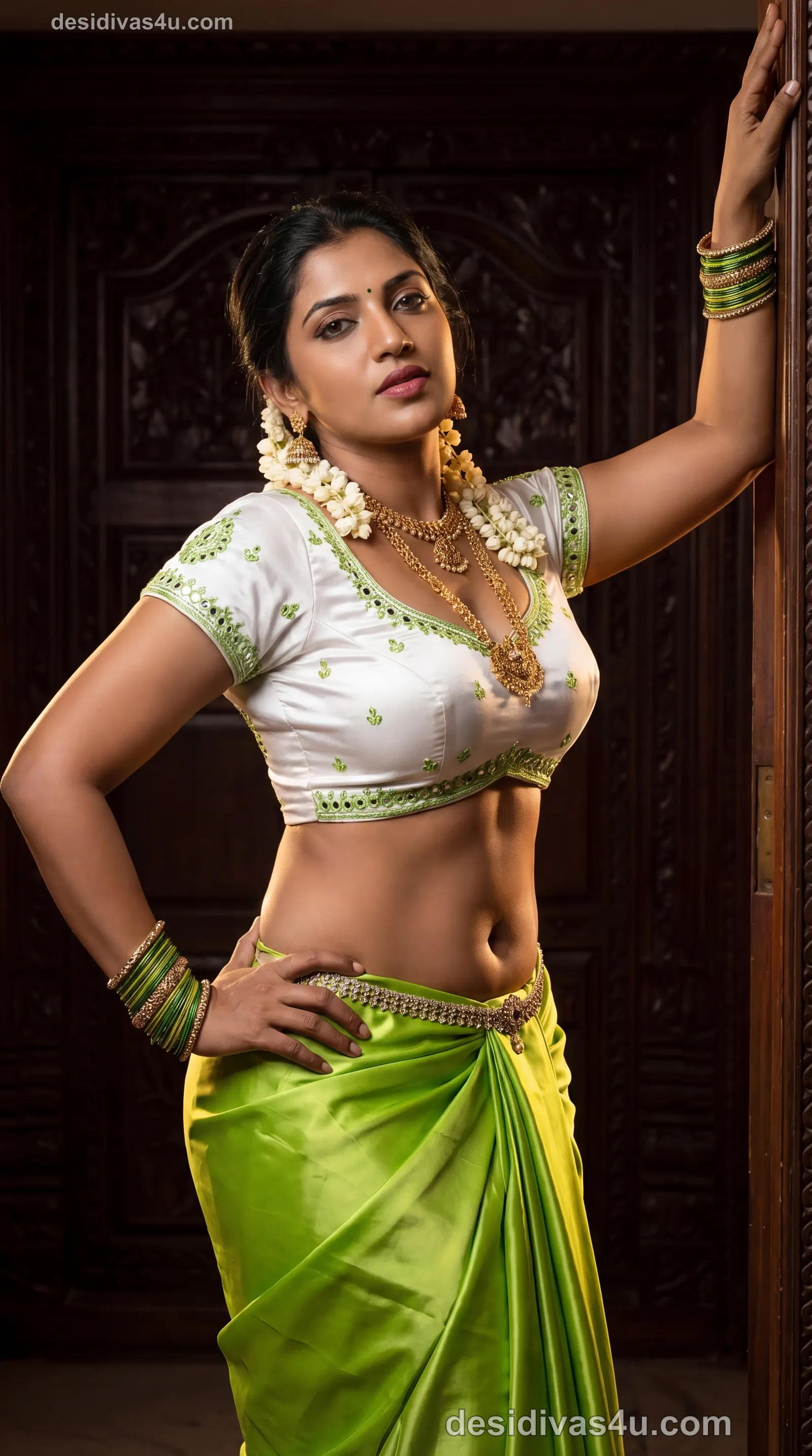 Indian woman in vibrant Rajasthani mirror work outfit