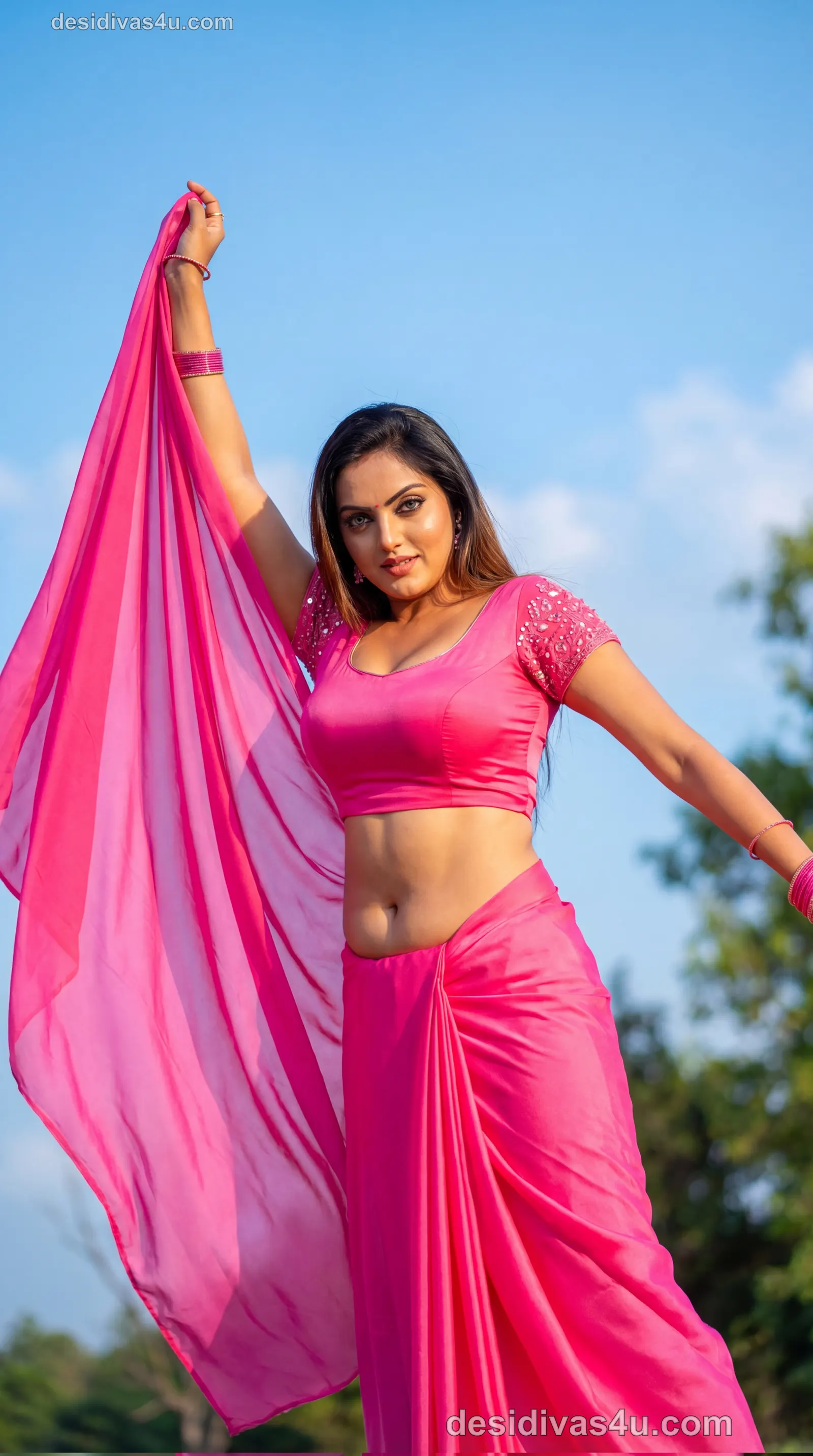 Beautiful Indian model in embroidered Anarkali suit